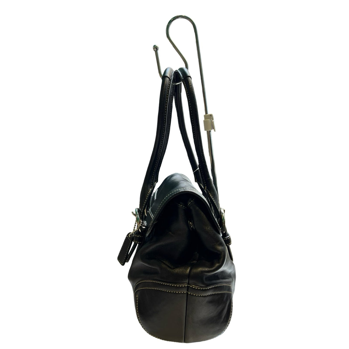 COACH Leather Satchel Handbag Black Silver Hardware Co79