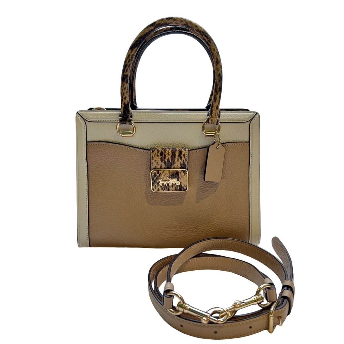COACH Leather Willis Top Handle Handbag Tan, Beige, Brown Gold Hardware Co44