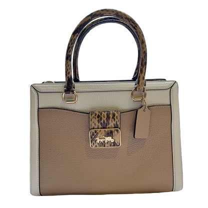 COACH Leather Willis Top Handle Handbag Tan, Beige, Brown Gold Hardware Co44