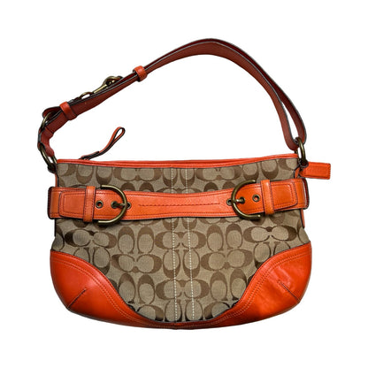 COACH Canvas and Leather Unknown Shoulder Bag Beige, Orange Brass Hardware Co63