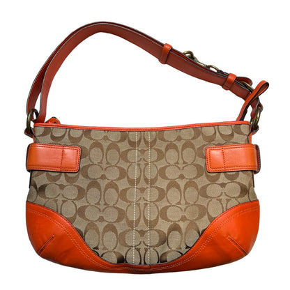 COACH Canvas and Leather Unknown Shoulder Bag Beige, Orange Brass Hardware Co63