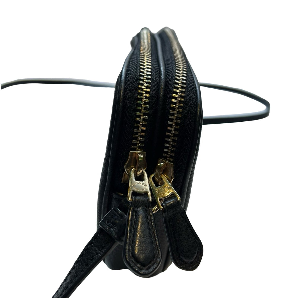 COACH Leather Camera Bag Crossbody Bag Black Gold Hardware Co59