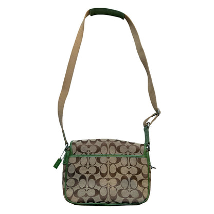 COACH Signature Canvas Messenger Bag Messenger Bag Brown, Green, Beige Silver Hardware Co69