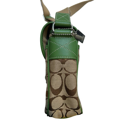 COACH Signature Canvas Messenger Bag Messenger Bag Brown, Green, Beige Silver Hardware Co69