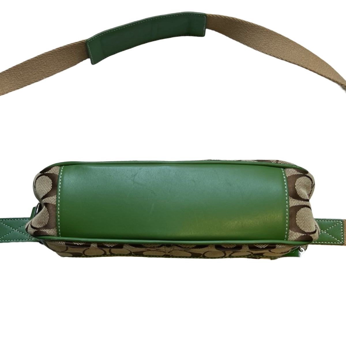 COACH Signature Canvas Messenger Bag Messenger Bag Brown, Green, Beige Silver Hardware Co69