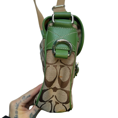 COACH Signature Canvas Messenger Bag Messenger Bag Brown, Green, Beige Silver Hardware Co69