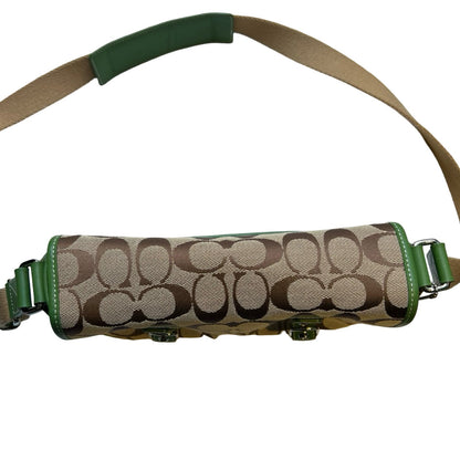 COACH Signature Canvas Messenger Bag Messenger Bag Brown, Green, Beige Silver Hardware Co69
