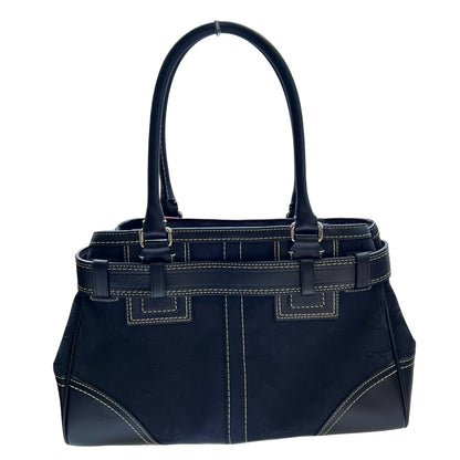 COACH Signature Canvas Hamptons Signature Carryall Handbag Black Silver Hardware Co77