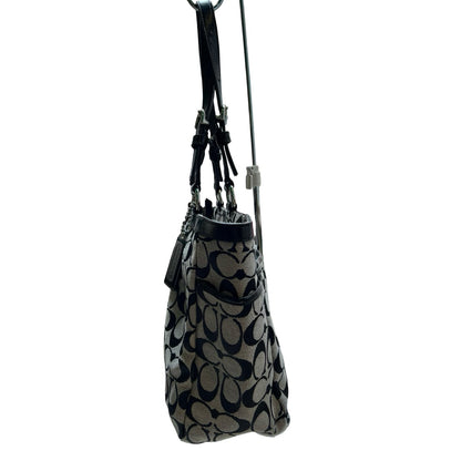 COACH Canvas and Leather Signature Tote Tote Black and Beige Silver Hardware CO91