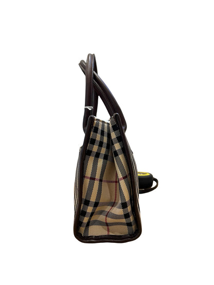 BURBERRY Canvas / Leather Nova Check Handbag Handbag Beige, Black, Red, Dark Brown Silver Hardware Bu1234
