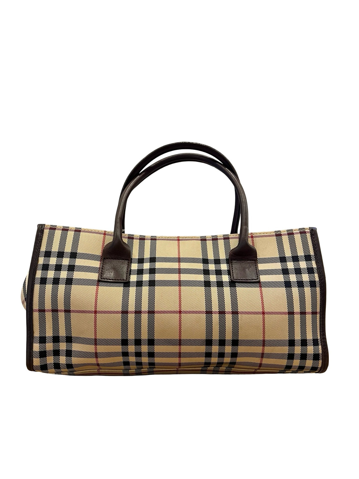BURBERRY Canvas / Leather Nova Check Handbag Handbag Beige, Black, Red, Dark Brown Silver Hardware Bu1234