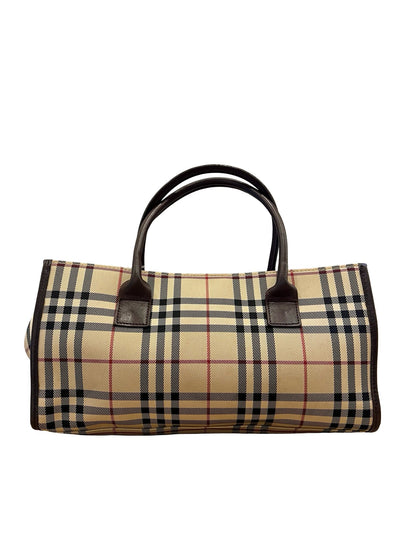 BURBERRY Canvas / Leather Nova Check Handbag Handbag Beige, Black, Red, Dark Brown Silver Hardware Bu1234