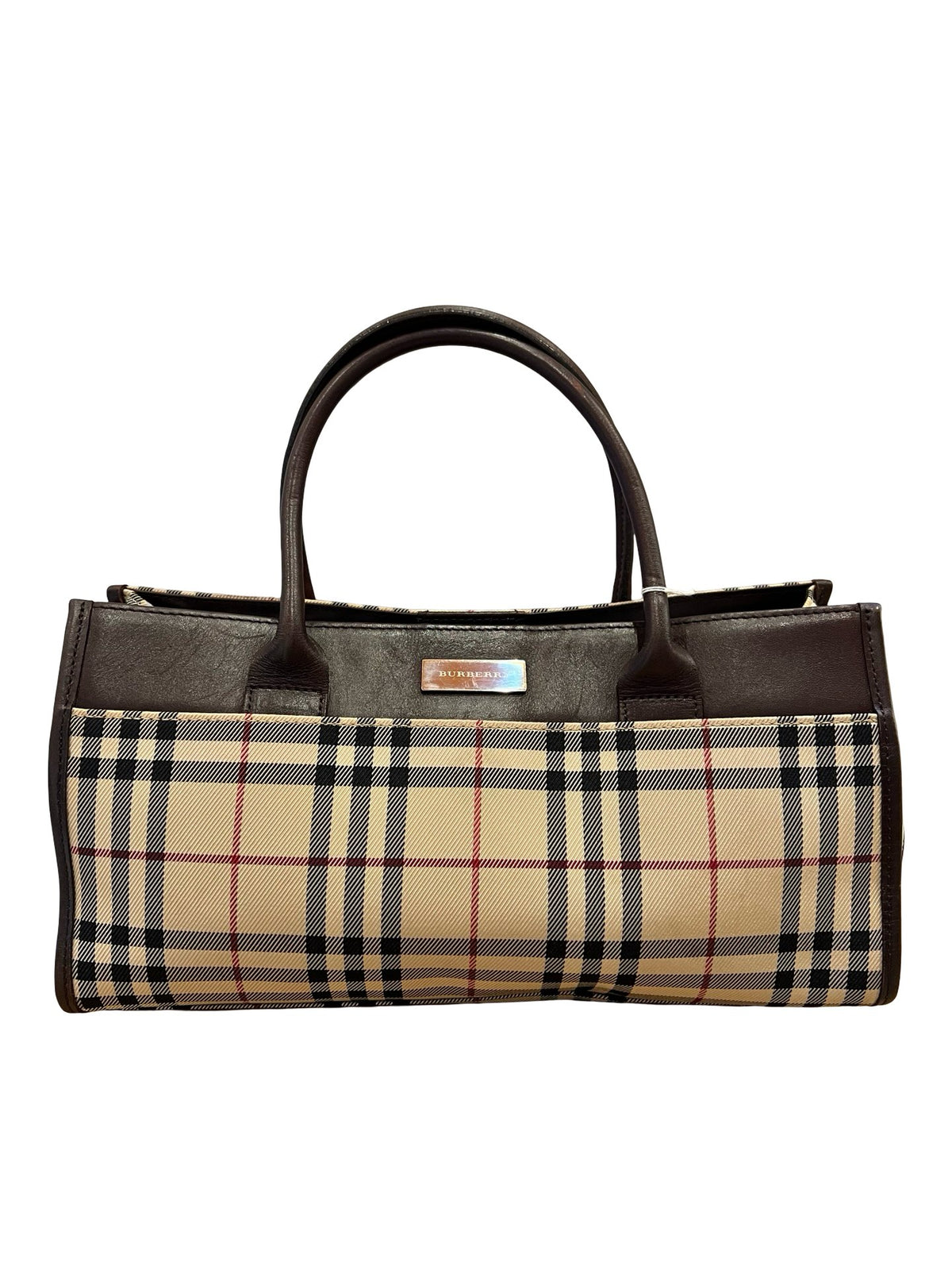 BURBERRY Canvas / Leather Nova Check Handbag Handbag Beige, Black, Red, Dark Brown Silver Hardware Bu1234
