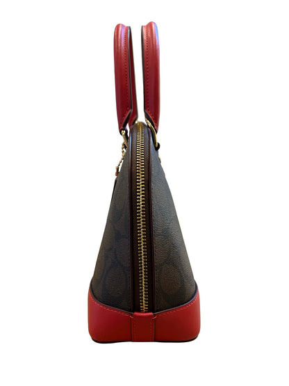 COACH Coated Canvas Sierra Satchel Handbag Brown, Red Gold Hardware CO78