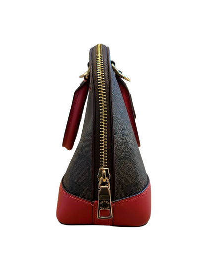 COACH Coated Canvas Sierra Satchel Handbag Brown, Red Gold Hardware CO78