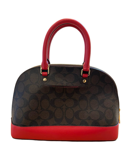 COACH Coated Canvas Sierra Satchel Handbag Brown, Red Gold Hardware CO78