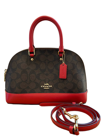 COACH Coated Canvas Sierra Satchel Handbag Brown, Red Gold Hardware CO78