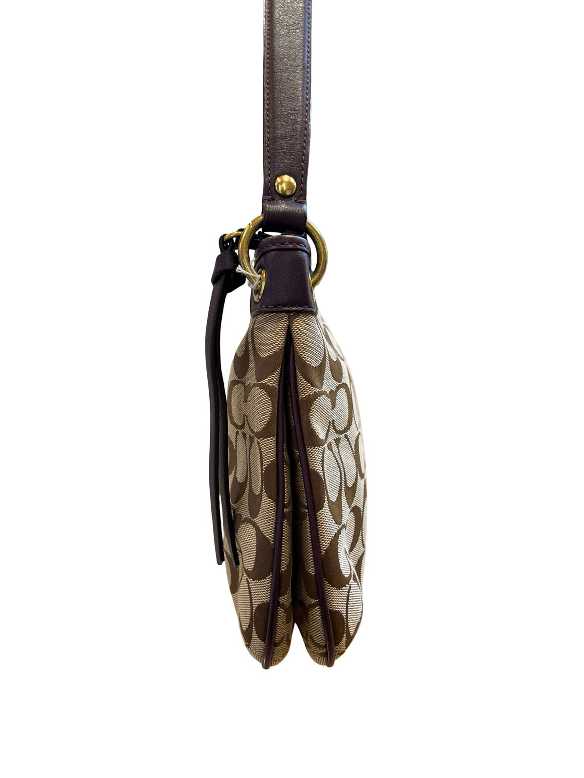 COACH Canvas/Leather Signature Shoulder Bag Shoulder Bag Beige, Brown, Purple Gold-tone Hardware CO68