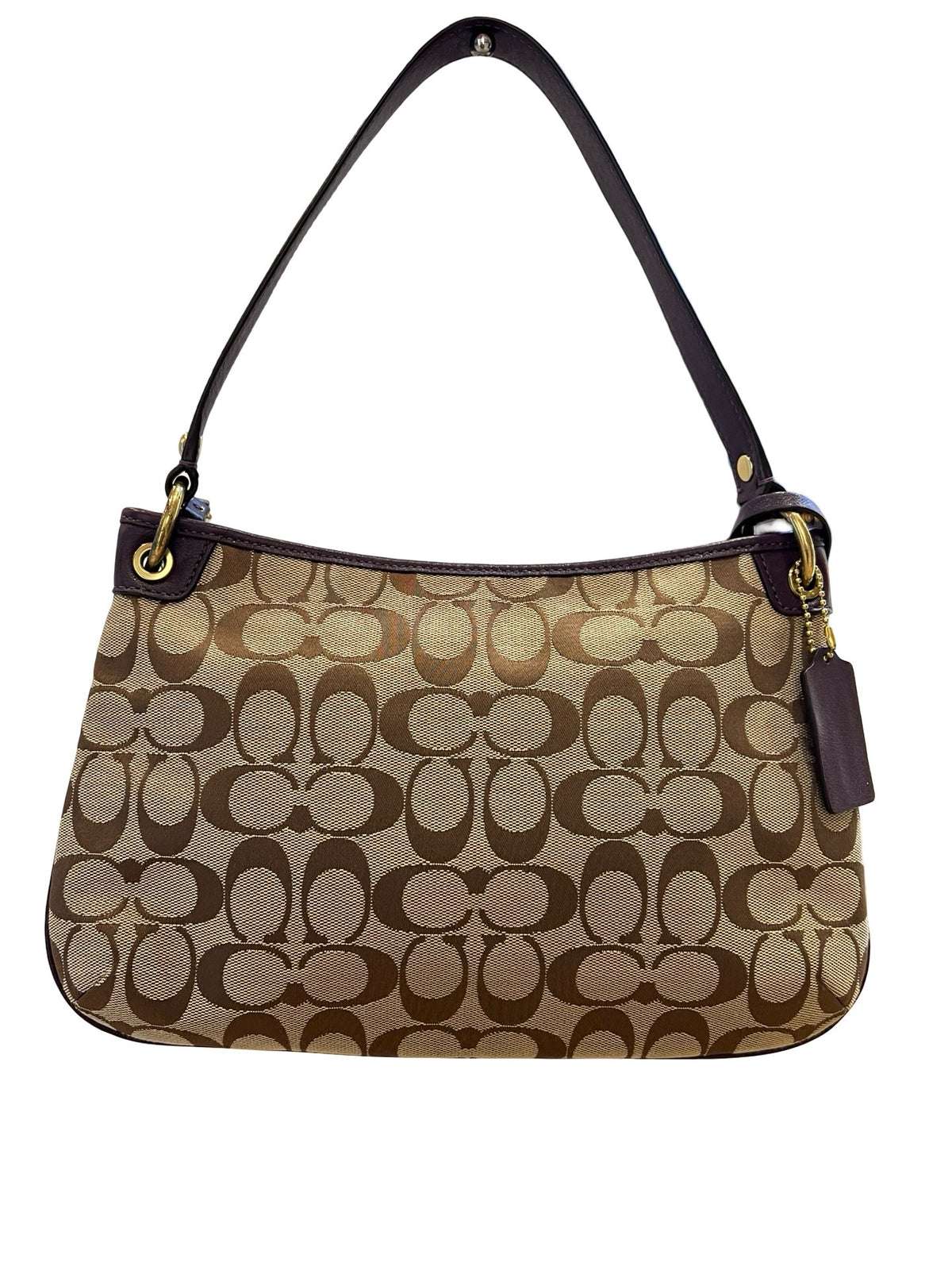 COACH Canvas/Leather Signature Shoulder Bag Shoulder Bag Beige, Brown, Purple Gold-tone Hardware CO68