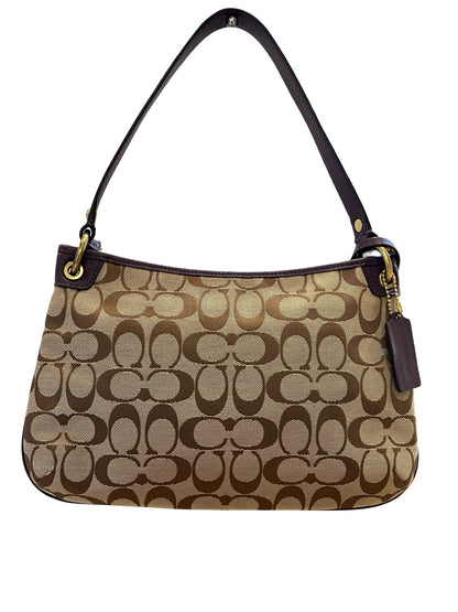 COACH Canvas/Leather Signature Shoulder Bag Shoulder Bag Beige, Brown, Purple Gold-tone Hardware CO68