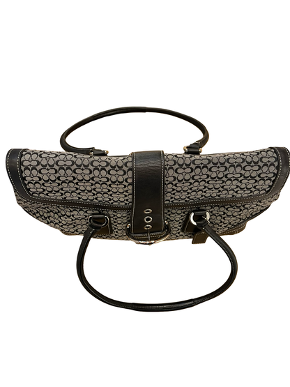 COACH Canvas, Leather Signature Buckle Flap Shoulder Bag Black, Grey Silver Hardware CO73