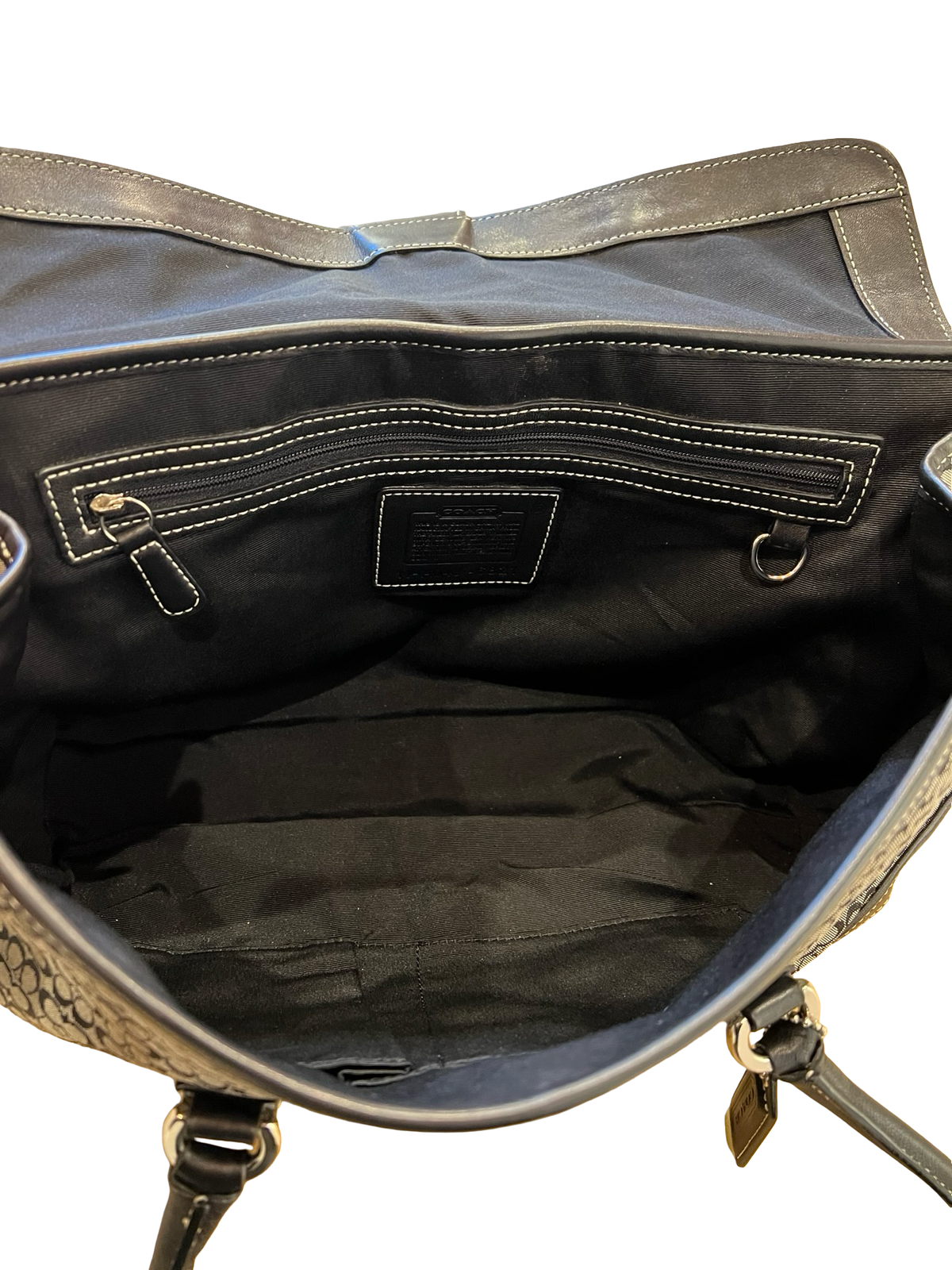COACH Canvas, Leather Signature Buckle Flap Shoulder Bag Black, Grey Silver Hardware CO73
