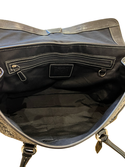 COACH Canvas, Leather Signature Buckle Flap Shoulder Bag Black, Grey Silver Hardware CO73
