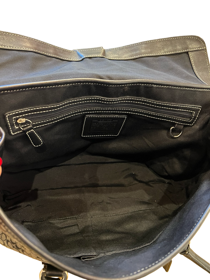 COACH Canvas, Leather Signature Buckle Flap Shoulder Bag Black, Grey Silver Hardware CO73