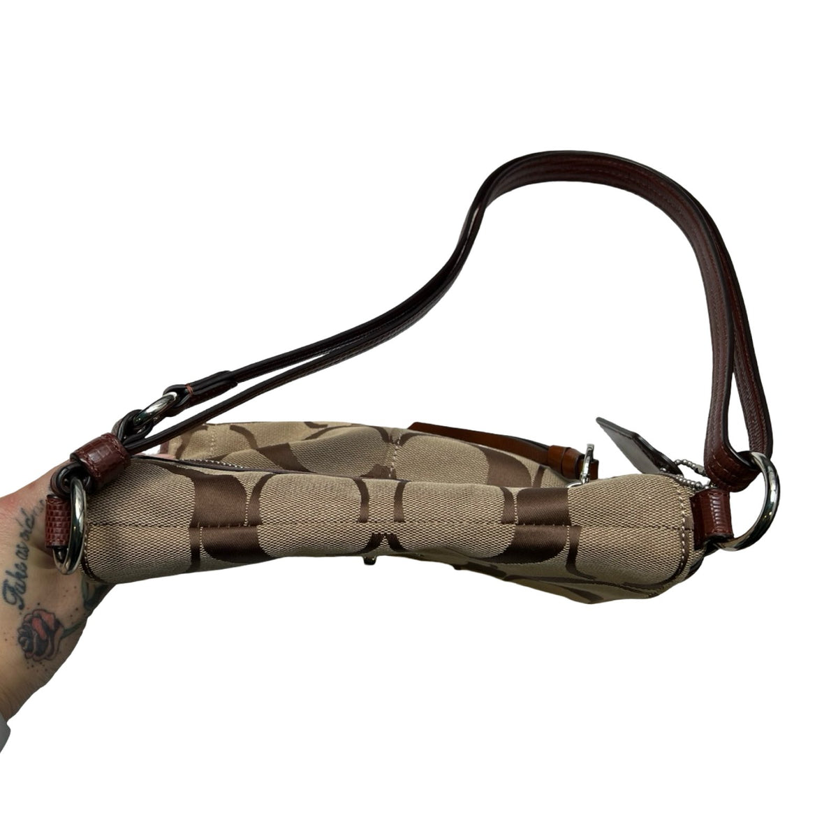 COACH Signature Canvas Signature Flap Shoulder Bag Shoulder Bag Brown, Beige Silver Hardware CO67