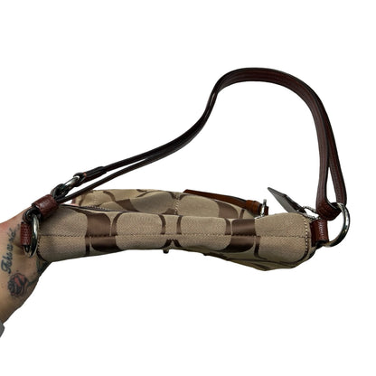 COACH Signature Canvas Signature Flap Shoulder Bag Shoulder Bag Brown, Beige Silver Hardware CO67