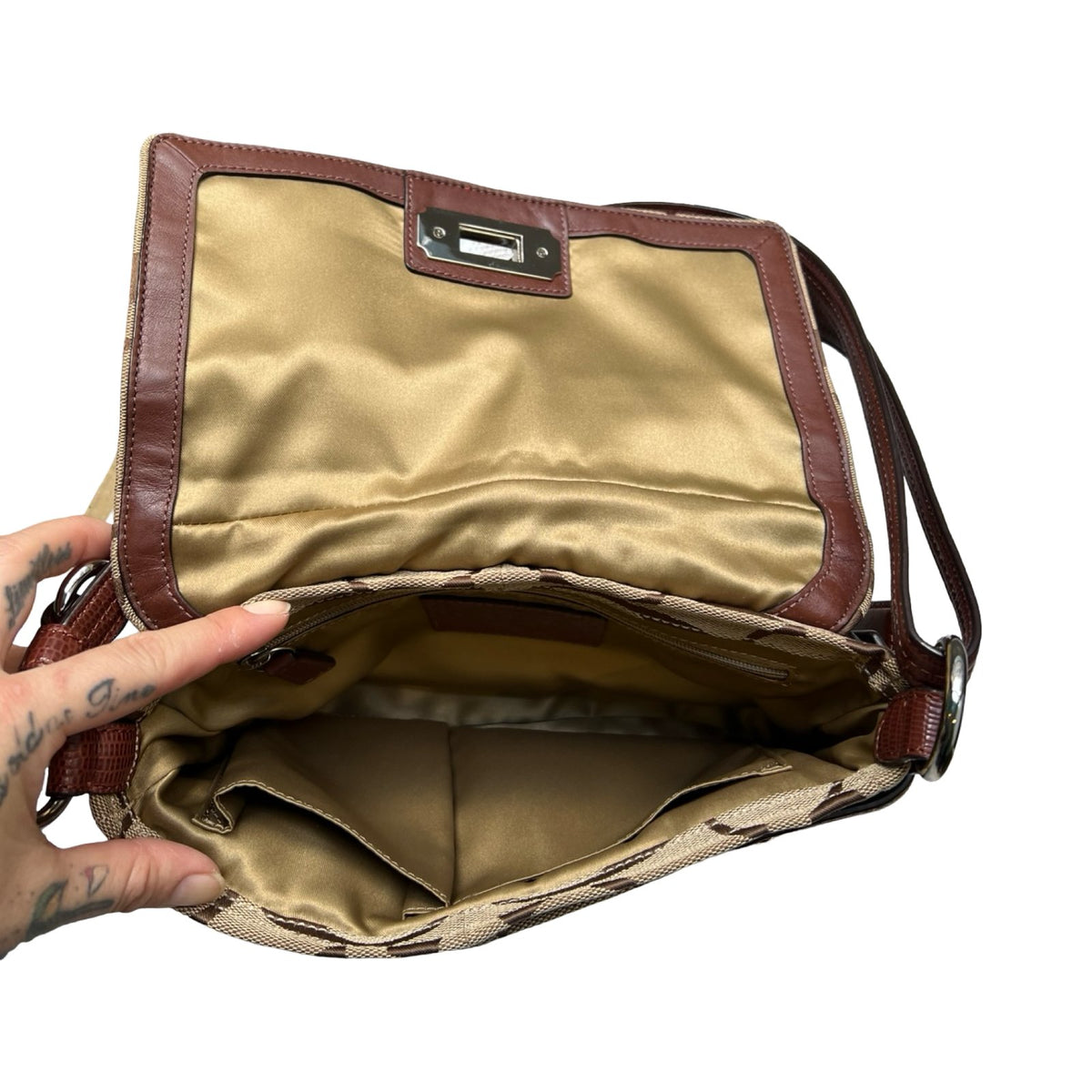 COACH Signature Canvas Signature Flap Shoulder Bag Shoulder Bag Brown, Beige Silver Hardware CO67