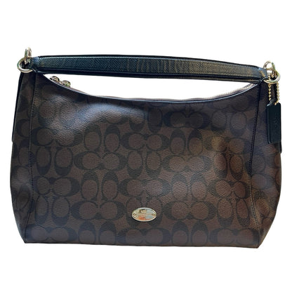 COACH Signature Canvas Mia Shoulder Bag Shoulder Bag Brown, Black Gold Hardware CO72