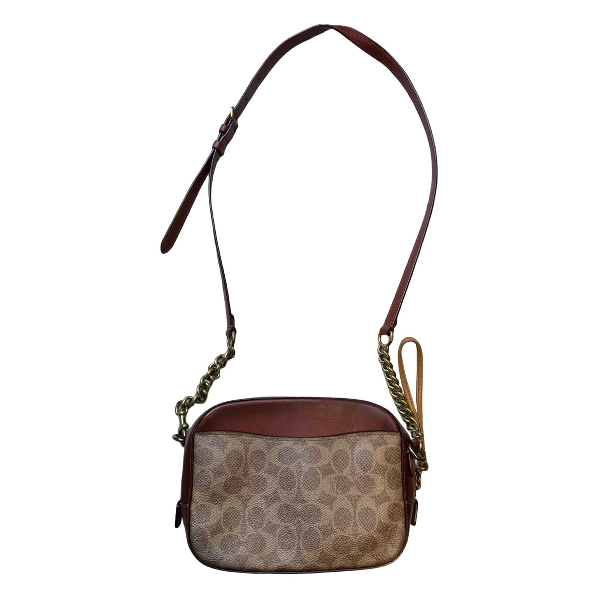 COACH Canvas & Leather Camera Bag Crossbody Bag Brown, Rust Brass Hardware CO42
