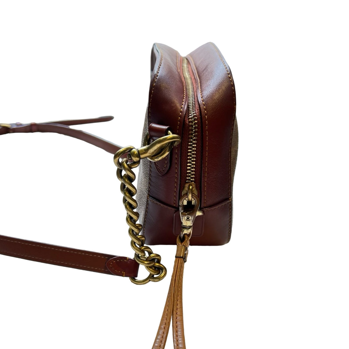 COACH Canvas & Leather Camera Bag Crossbody Bag Brown, Rust Brass Hardware CO42