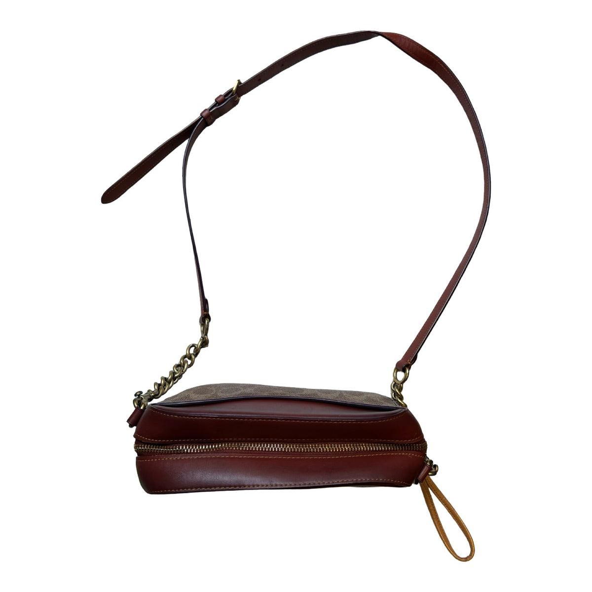 COACH Canvas & Leather Camera Bag Crossbody Bag Brown, Rust Brass Hardware CO42