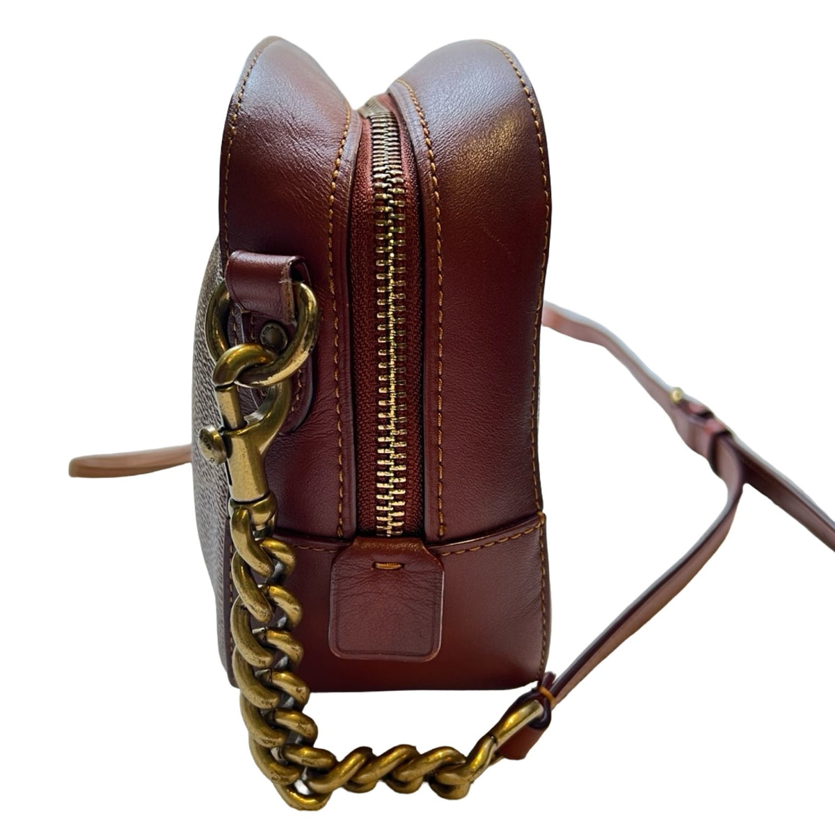 COACH Canvas & Leather Camera Bag Crossbody Bag Brown, Rust Brass Hardware CO42