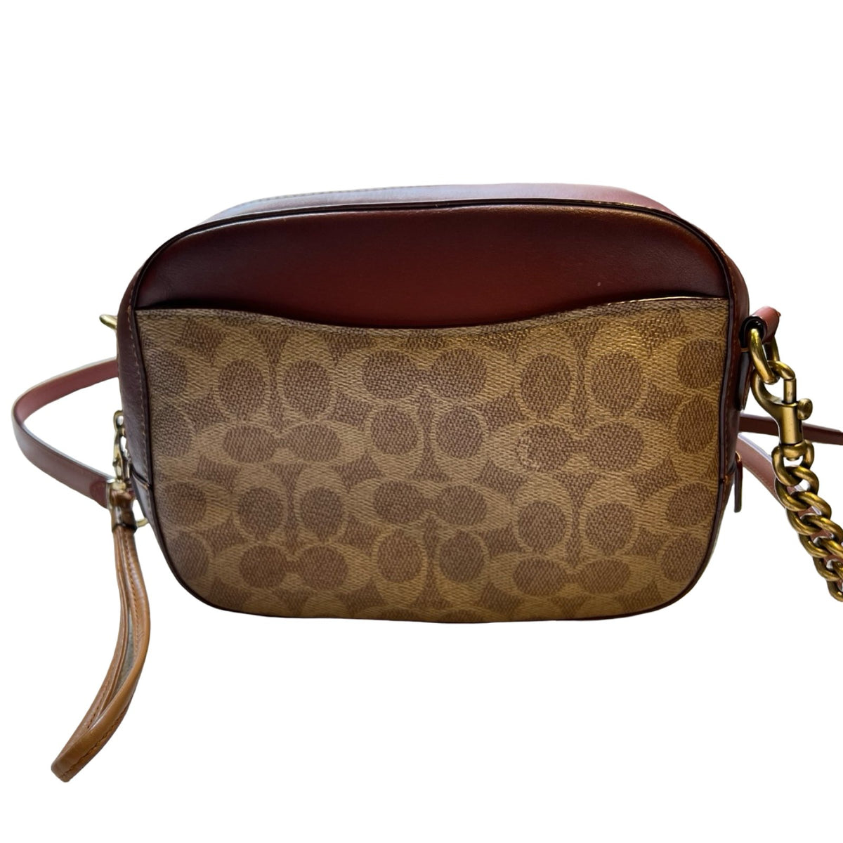 COACH Canvas & Leather Camera Bag Crossbody Bag Brown, Rust Brass Hardware CO42