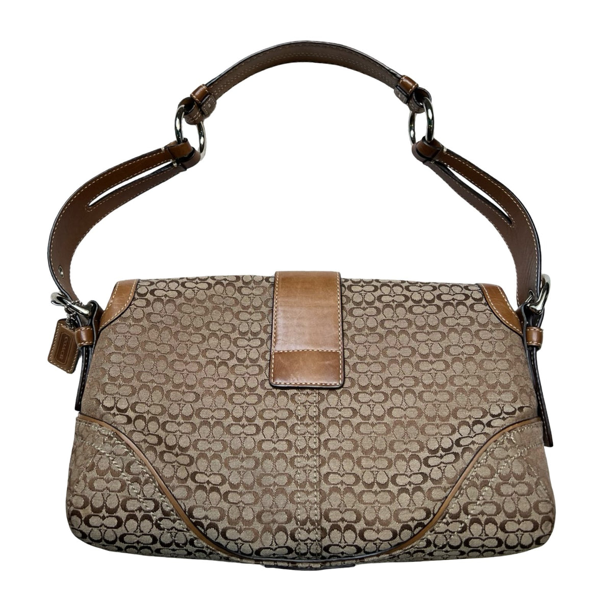 COACH Signature Canvas Signature Buckle Bag Shoulder Bag Brown Silver Hardware CO62