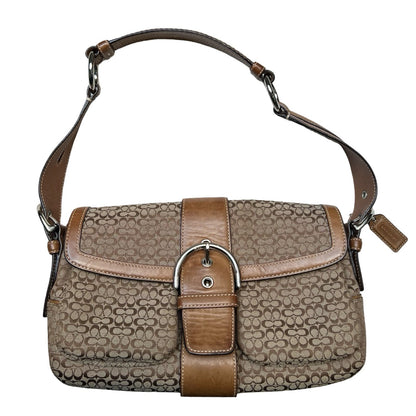 COACH Signature Canvas Signature Buckle Bag Shoulder Bag Brown Silver Hardware CO62