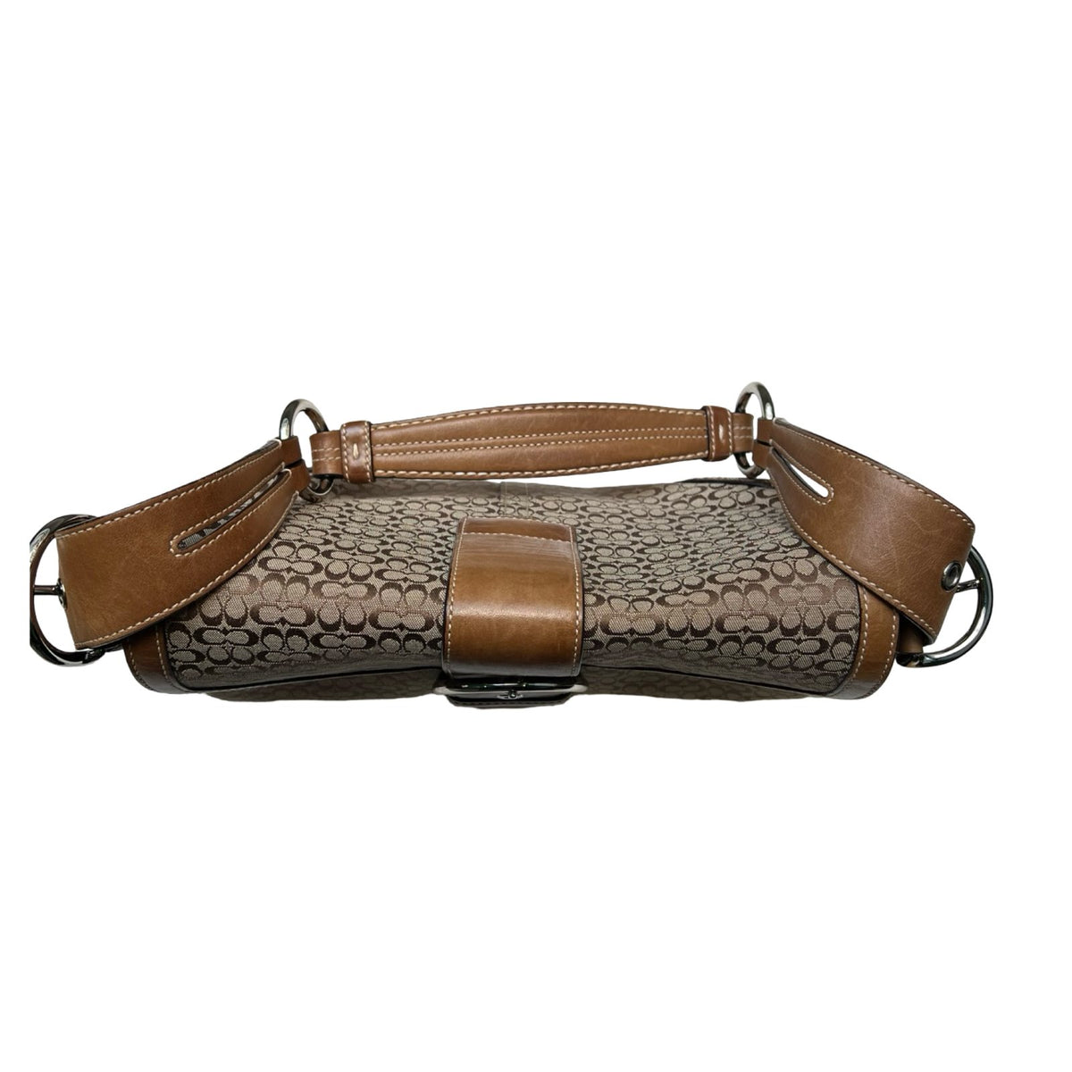 COACH Signature Canvas Signature Buckle Bag Shoulder Bag Brown Silver Hardware CO62