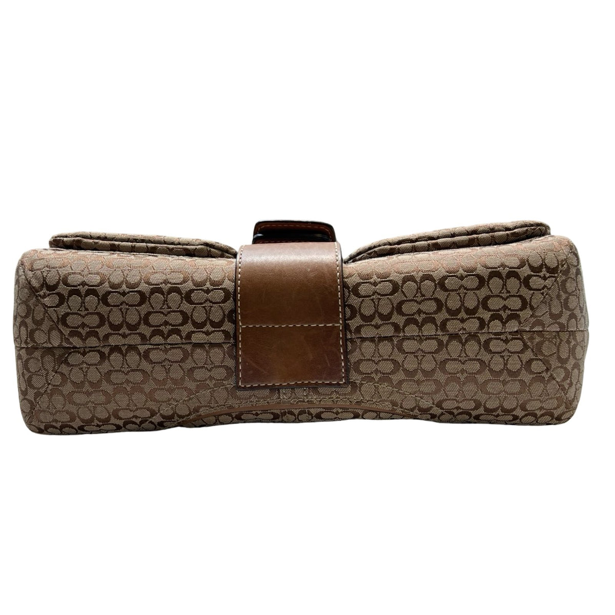 COACH Signature Canvas Signature Buckle Bag Shoulder Bag Brown Silver Hardware CO62