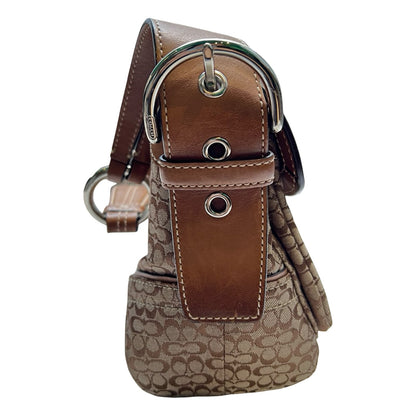 COACH Signature Canvas Signature Buckle Bag Shoulder Bag Brown Silver Hardware CO62