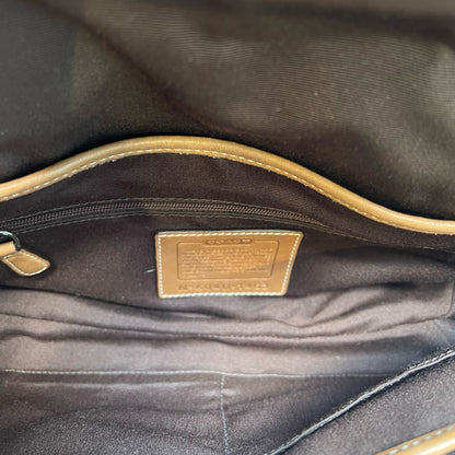 COACH Signature Canvas Signature Buckle Bag Shoulder Bag Brown Silver Hardware CO62