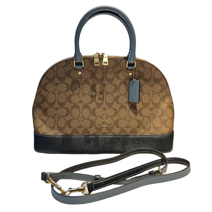 COACH Canvas and Leather Sierra Satchel Handbag Brown, Blue, Black Gold Hardware CO71