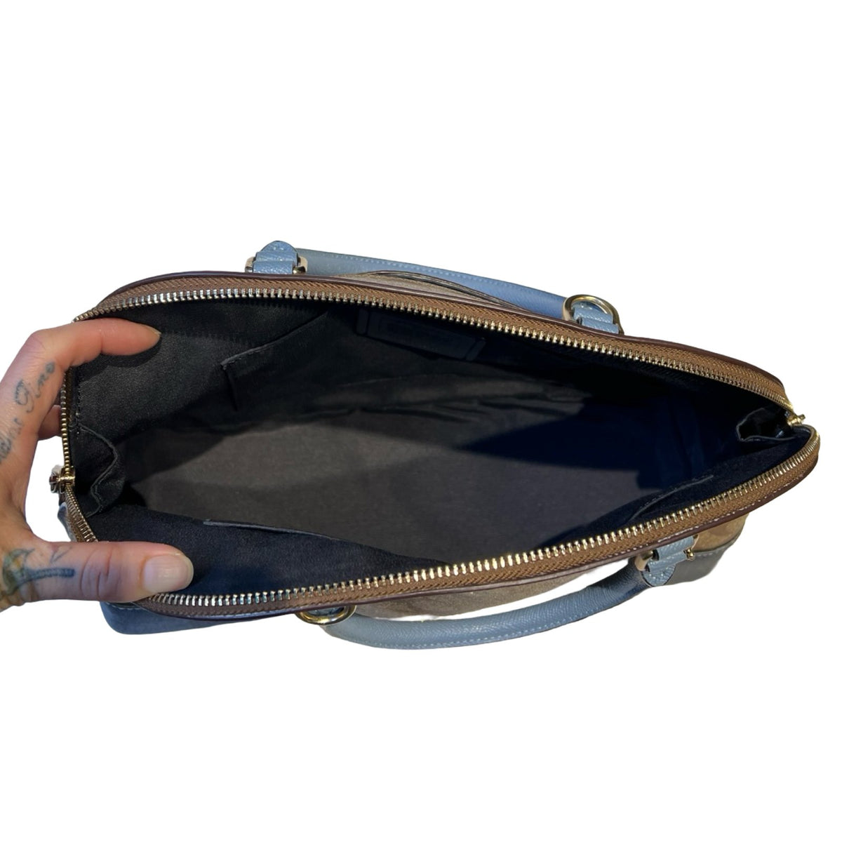 COACH Canvas and Leather Sierra Satchel Handbag Brown, Blue, Black Gold Hardware CO71