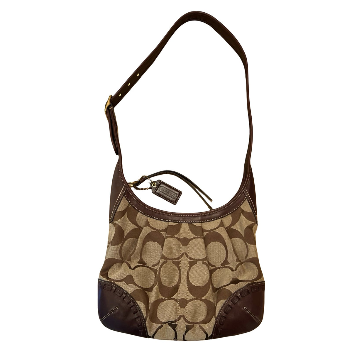 COACH Canvas/Leather Hobo Bag Shoulder Bag Brown, Beige Gold Hardware Co66