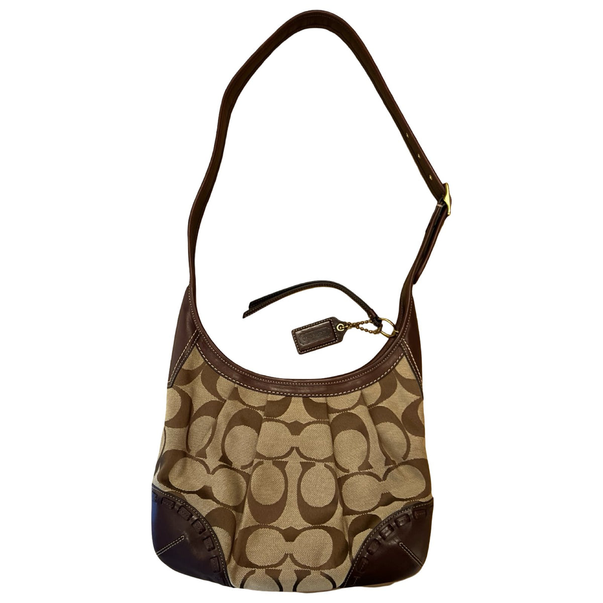 COACH Canvas/Leather Hobo Bag Shoulder Bag Brown, Beige Gold Hardware Co66