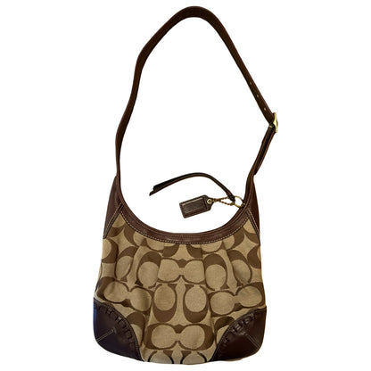 COACH Canvas/Leather Hobo Bag Shoulder Bag Brown, Beige Gold Hardware Co66