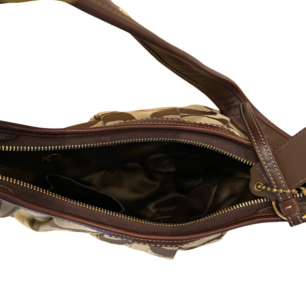 COACH Canvas/Leather Hobo Bag Shoulder Bag Brown, Beige Gold Hardware Co66