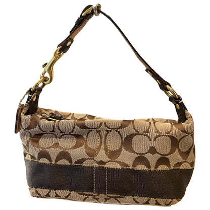 COACH Canvas Signature Pouch/Mini Bag Shoulder Bag Brown, Beige Gold Hardware Co75